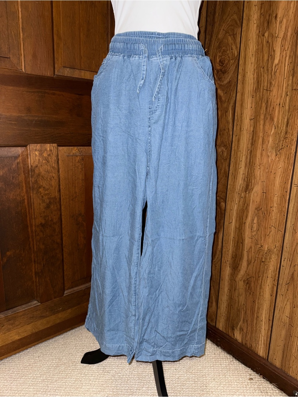 Light Blue Wide-Leg Men’s Drawstring Pants